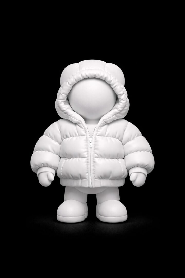 Art toy frontale su sfondo nero